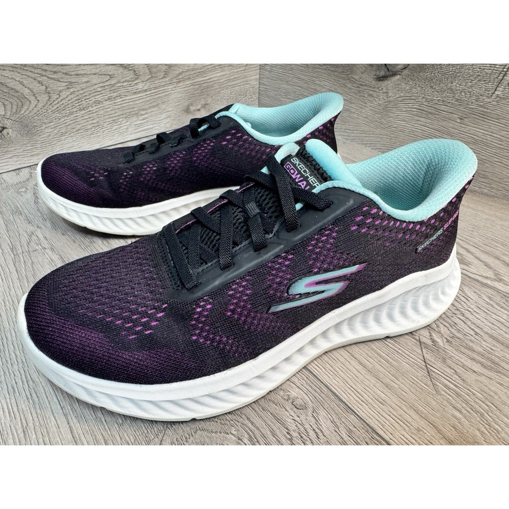 Skechers Slip-ins Go Walk Air Cooled Goga Mat Black Purple Womens 8 Shoes - Picture 3 of 11